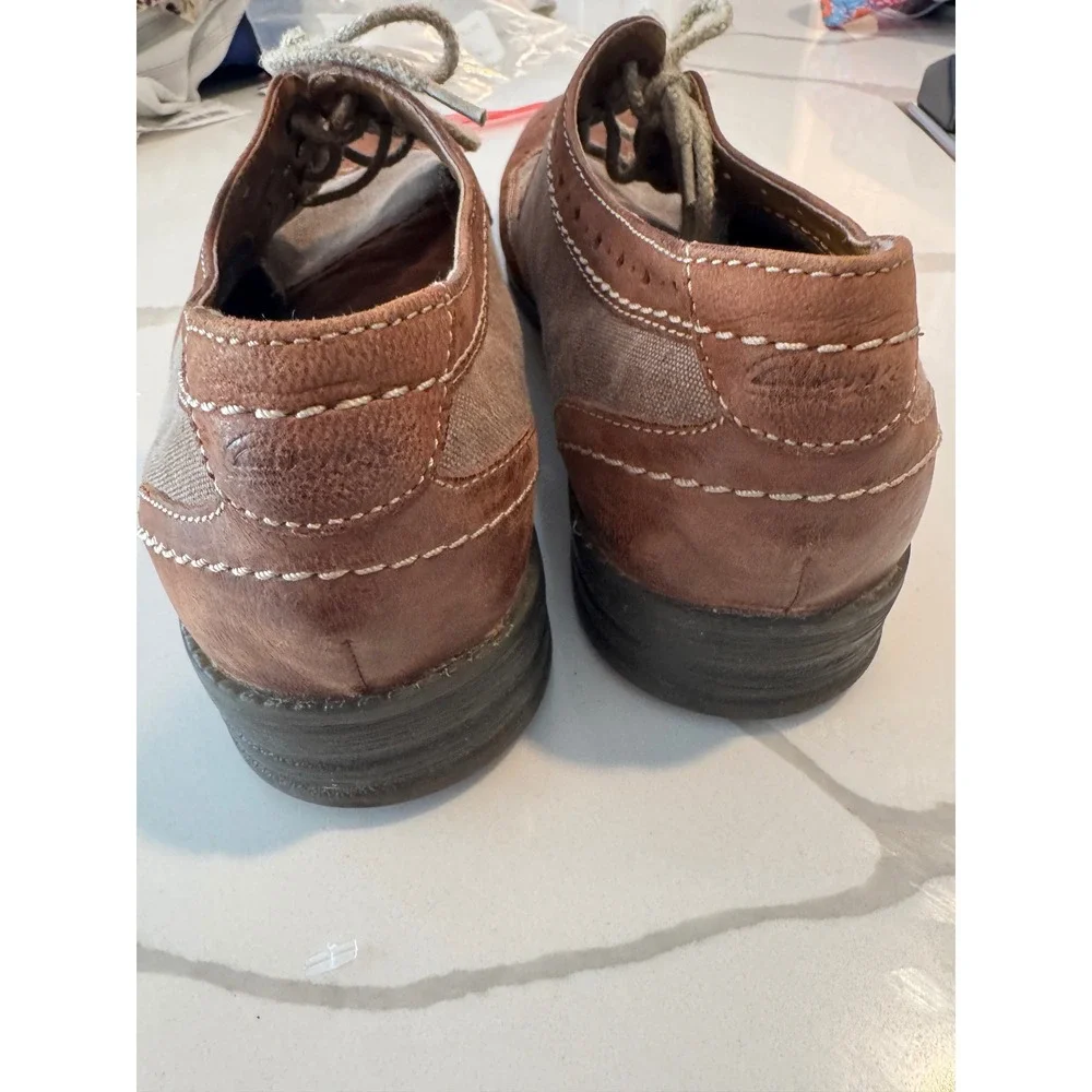 Clarks Mens Brown Leather Canvas Wingtip Brogue Oxford Shoes 26105830 Size 10.5